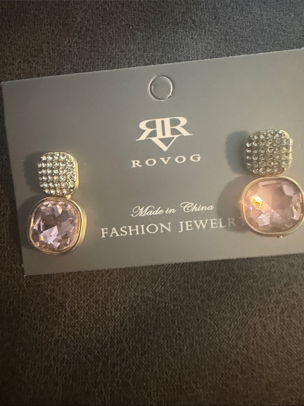 OVO Gold-Tone Earrings with Light Purple Stones and Pave Tops